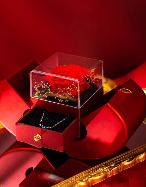 Load image into Gallery viewer, Fashion Jewelry Box Red Apple Christmas Gift Necklace Eternal Rose for Girl Mother'S Day Valentine'S Day Gifts with Artificial Flower Rose Flower Jewelry Box
