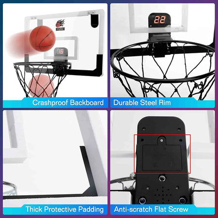 All-Weather Indoor Basketball Hoop, 17"X12" Polycarbonate Hanging Mini Hoop Set