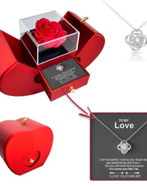 Load image into Gallery viewer, Fashion Jewelry Box Red Apple Christmas Gift Necklace Eternal Rose for Girl Mother'S Day Valentine'S Day Gifts with Artificial Flower Rose Flower Jewelry Box
